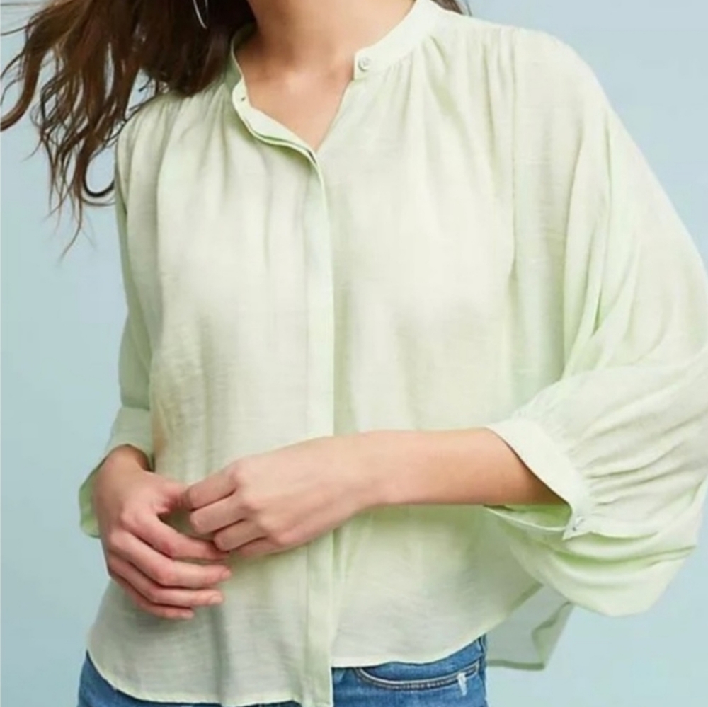 NWT Maeve by Anthropologie Brynna Light Green Button Up Dolman Sleeve Blouse S
